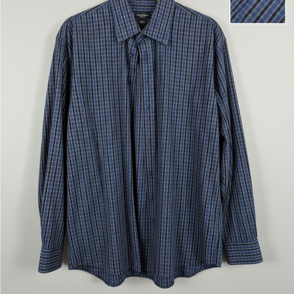 Navy Striped Men's Button Down Shirt- 2XL